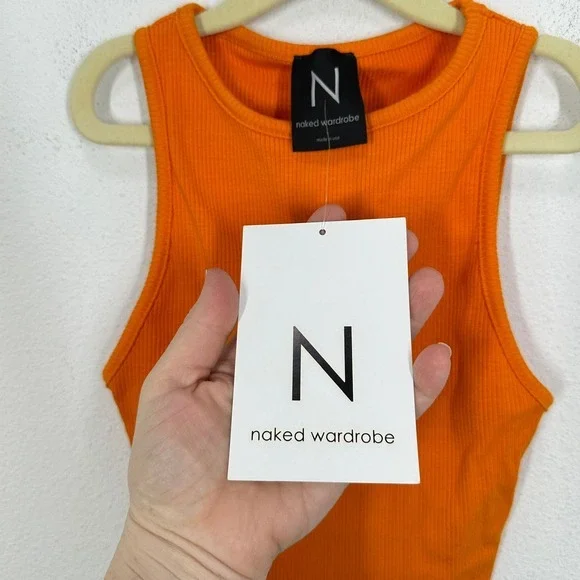 Naked Wardrobe Ribbed Crop Tank Top Orange Racerback Sleeveless Size S - Picture 5 of 8